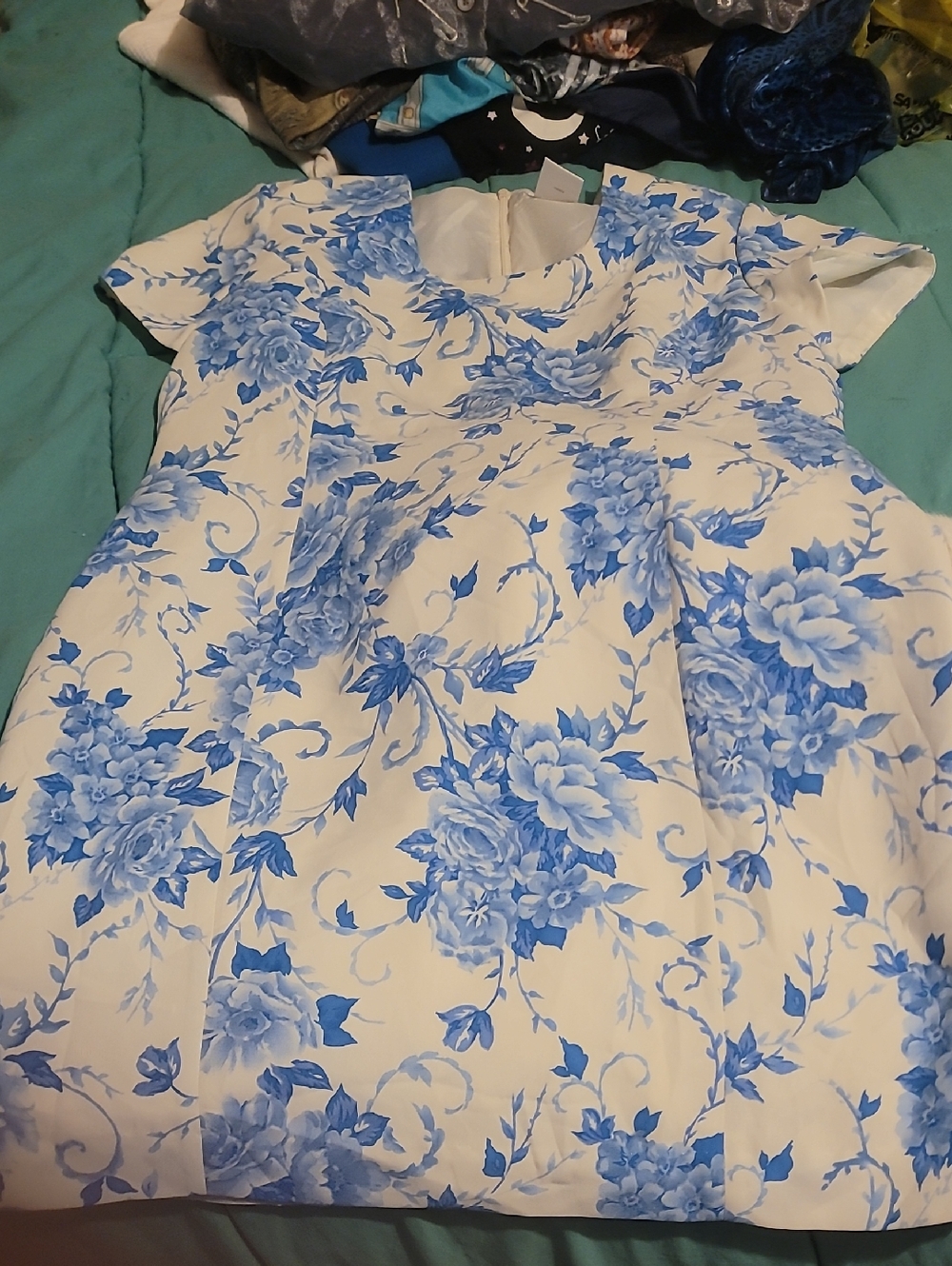 Worthington White Dress with Blue Floral Motif